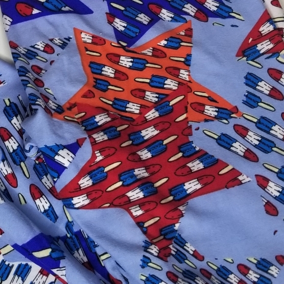 LuLaRoe One Size 2-10 Leggings‎ Patriotic Stars Pop Rocket Print Red White Blue - Picture 2 of 8